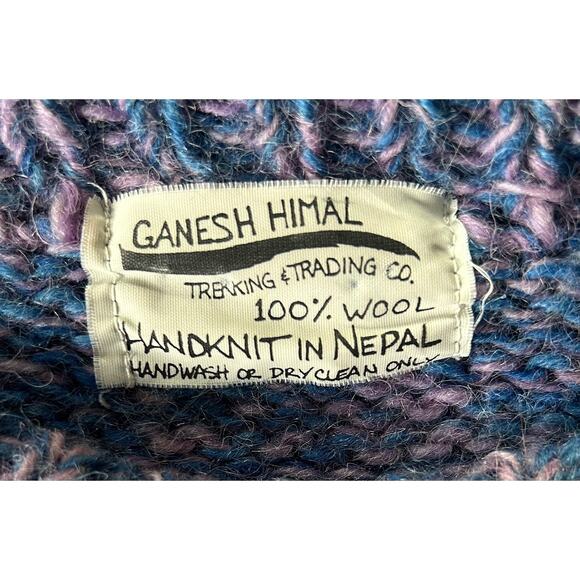 Ganesh Himal Trading Large 100% Wool Hand Made Nordic Snowflake Sweater - Picture 6 of 7